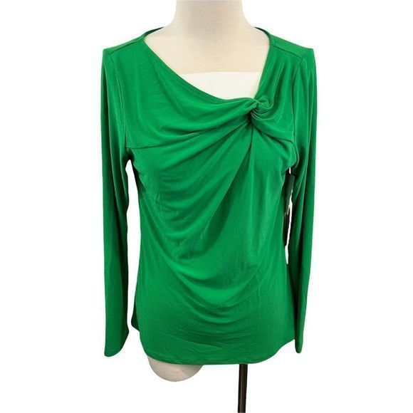NWT HALOGEN Green Jolly Scoop Neck Twist Long‎ Sleeve Blouse (M) - Picture 8 of 8